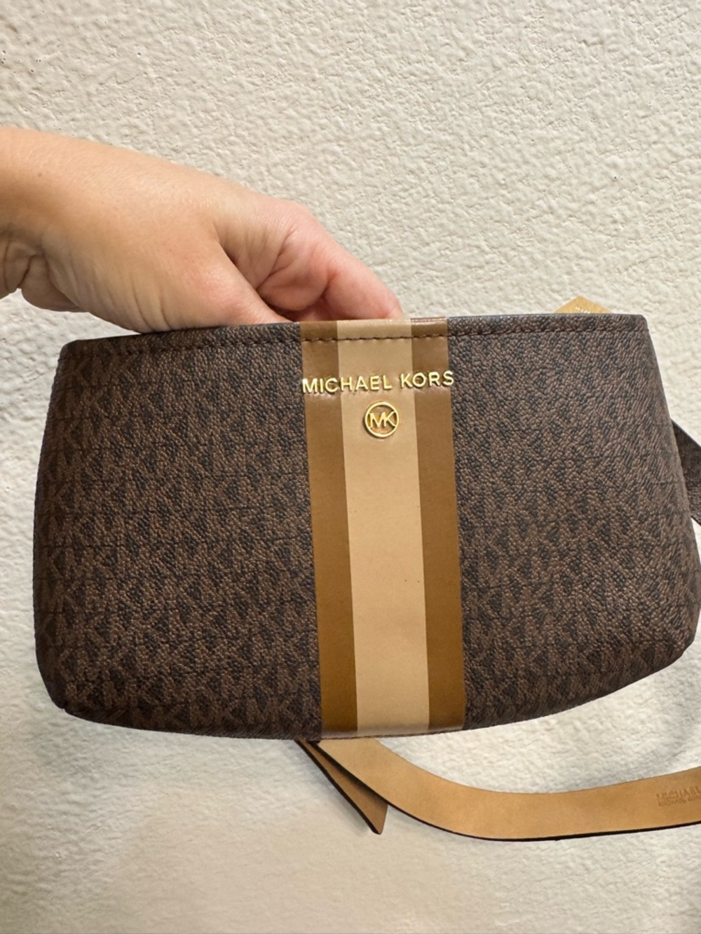 Michael Kors Brown and Tan Signature Stripe Waist Bag- Never Used! S/M - Picture 3 of 8